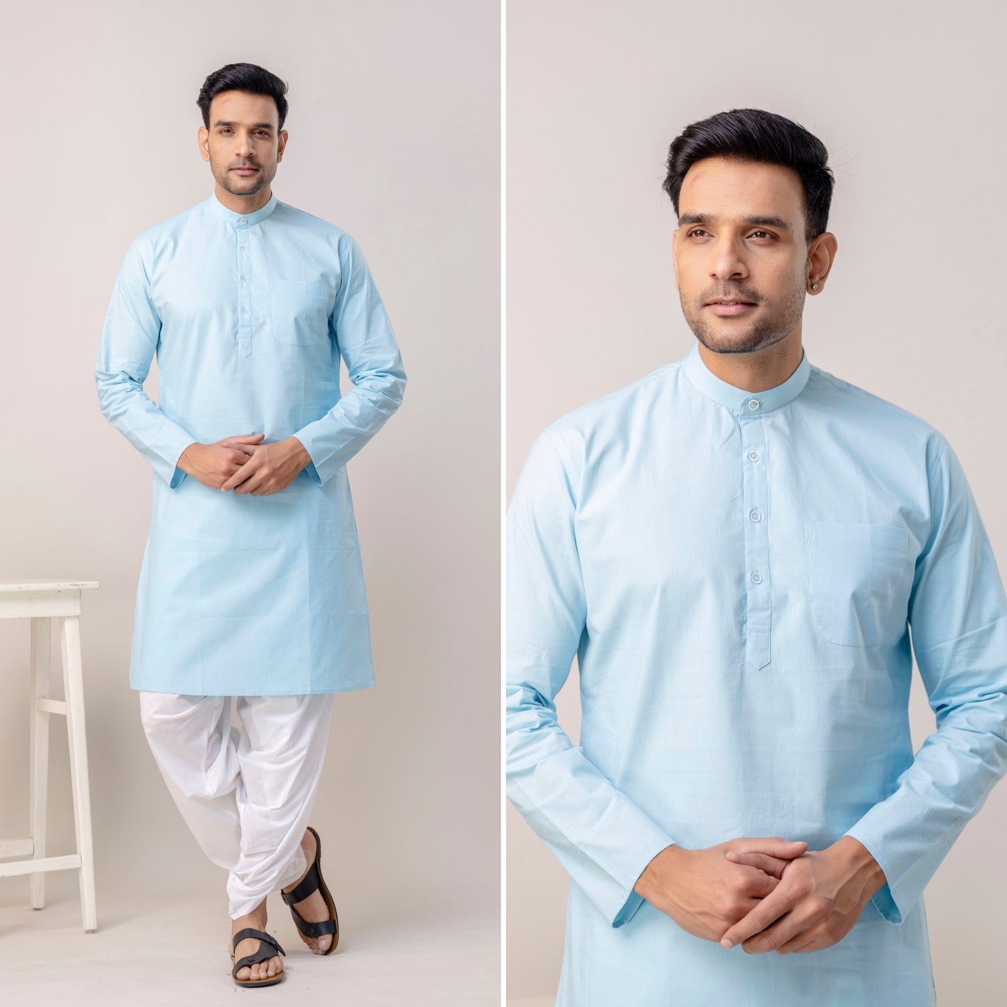 A sky-kissed tone Light Cyan Men's Kurta