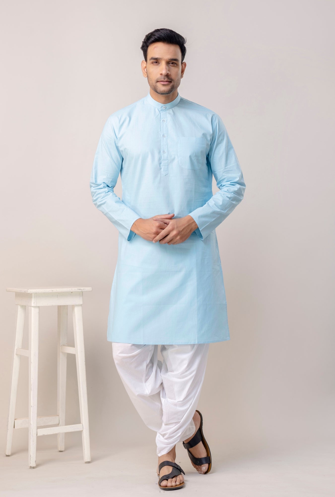 A sky-kissed tone Light Cyan Men's Kurta