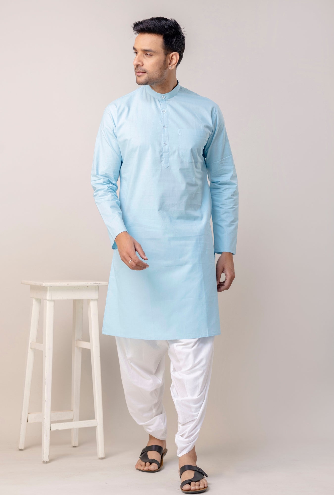 A sky-kissed tone Light Cyan Men's Kurta