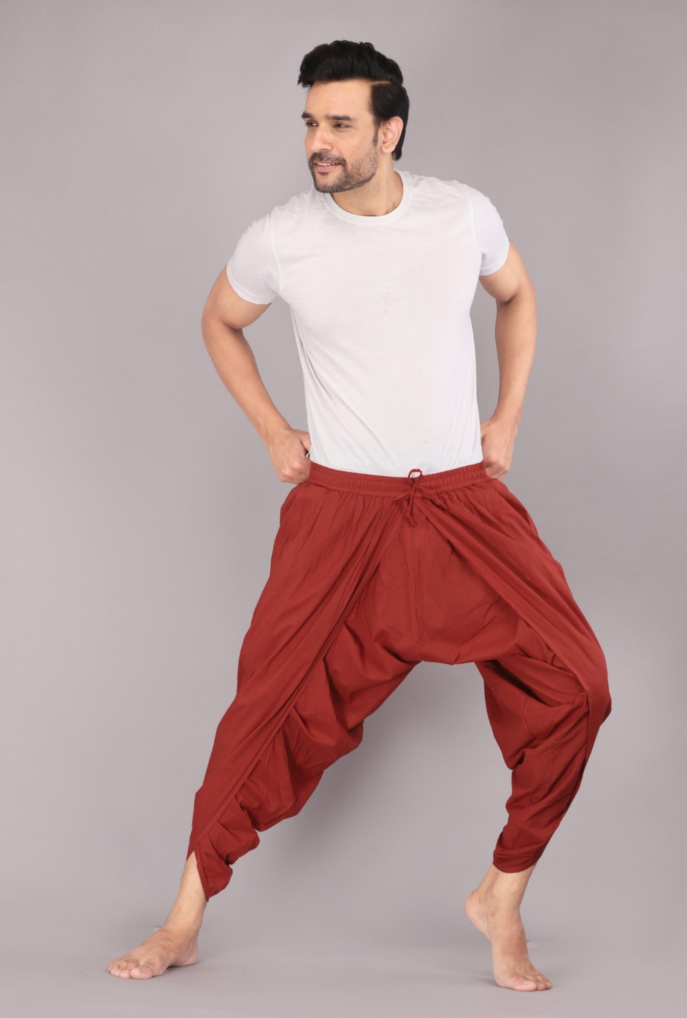 Vibrant Maroon Men's Dhoti Pant – Ideal for Weddings and Festivals