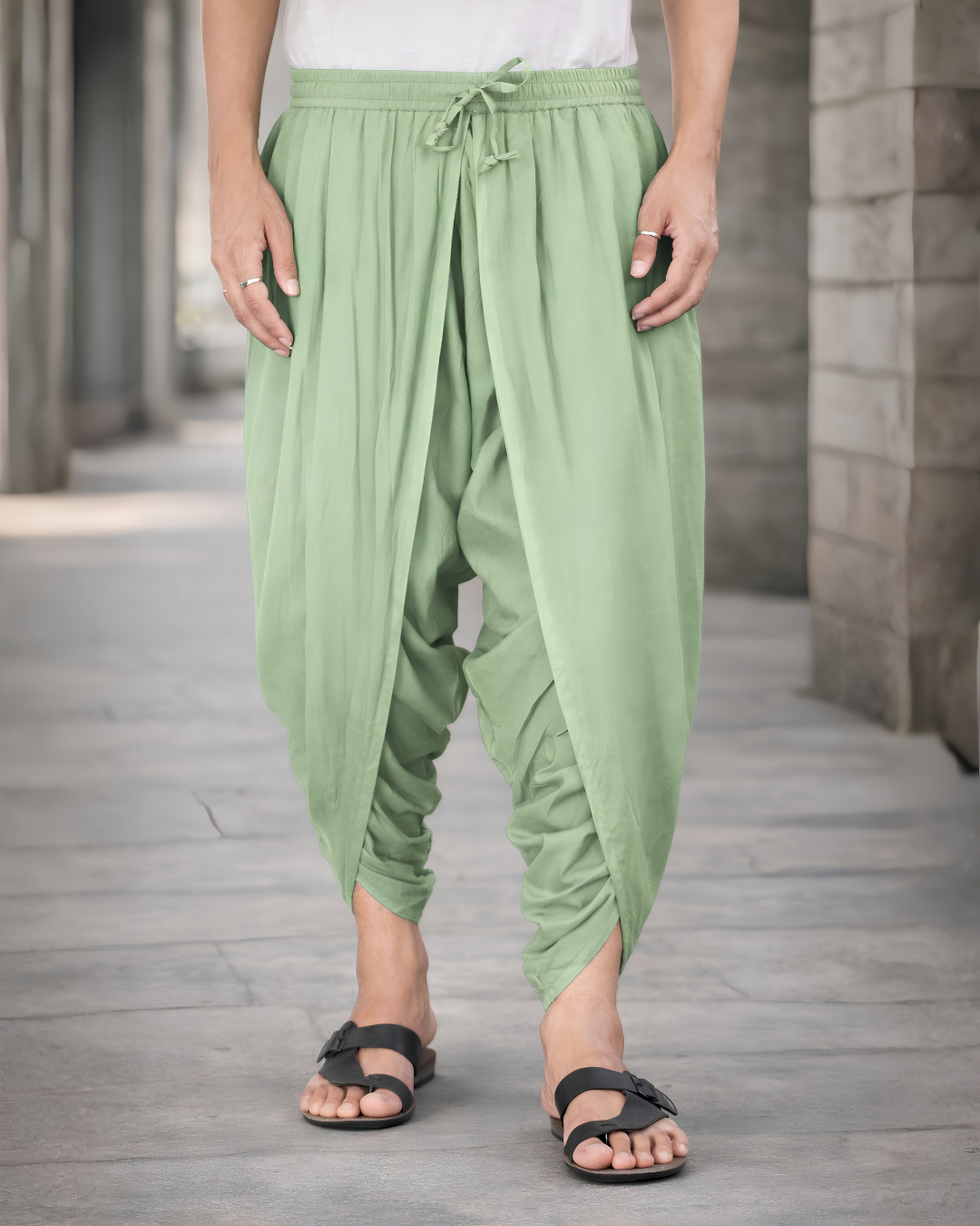 Elegant Tea Green Everyday Comfort Dhoti Pants