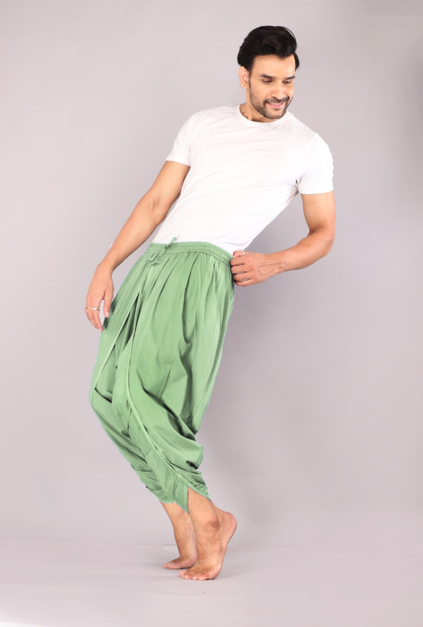 Elegant Tea Green Everyday Comfort Dhoti Pants